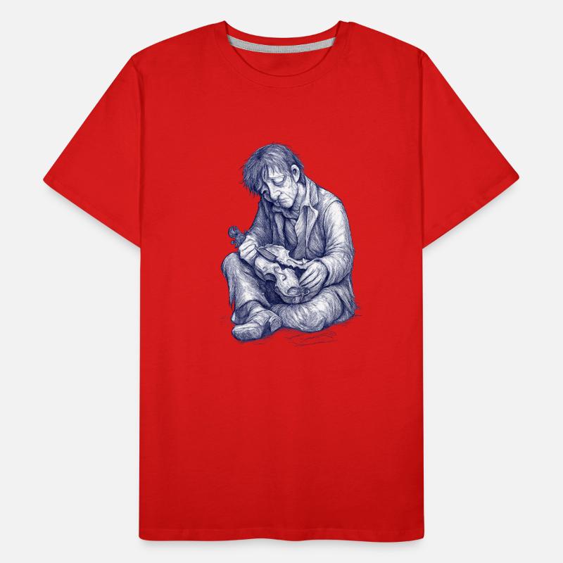 Melancholic reader | Hand Painted Drawing Men's Premium Organic T-Shirt