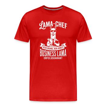 Business Lama: No drama just work - Men's Premium Organic T-Shirt - red - Front - Damien (186cm)