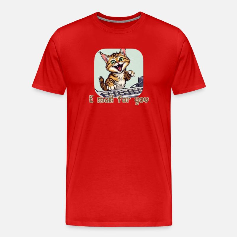 Katzenkomposition: Mailkätzchen am PC - Männer Premium Bio T-Shirt - Rot