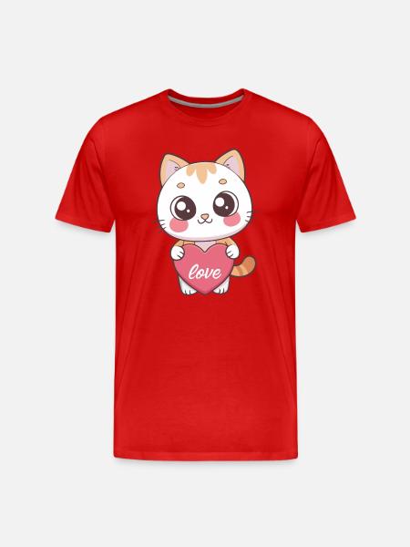 Kawaii Katzenherz-Liebe - Männer Premium Bio T-Shirt - Rot