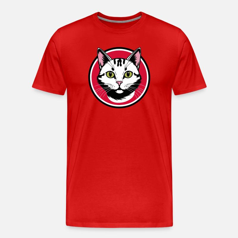 Katzengesicht Emblem im Rotkreis - Männer Premium Bio T-Shirt - Rot