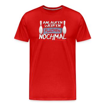 Run-up, throwing, cursing, bowling again - Men's Premium Organic T-Shirt - red - Front - Damien (186cm)
