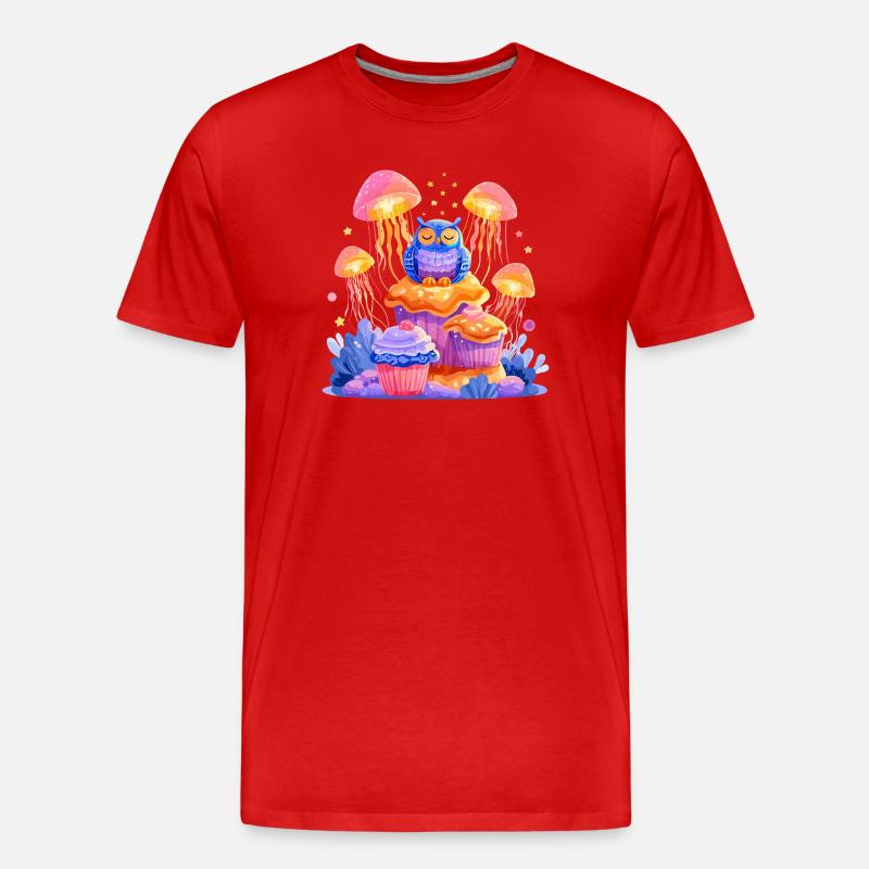 Waldfantasie Eule auf Pilz - Männer Premium Bio T-Shirt - Rot