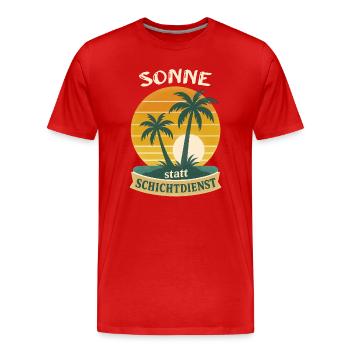 Soleil au lieu de travail en horaires - T-shirt bio Premium Homme - rouge - Devant - Damien (186cm)