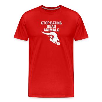 Stops the consumption of dead animals - Men's Premium Organic T-Shirt - red - Front - Damien (186cm)