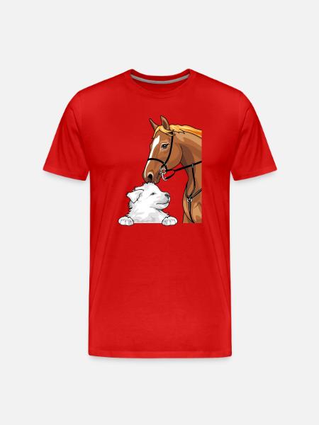 Weißer Schweizer Schäferhund und rotes Pferd - Männer Premium Bio T-Shirt - Rot