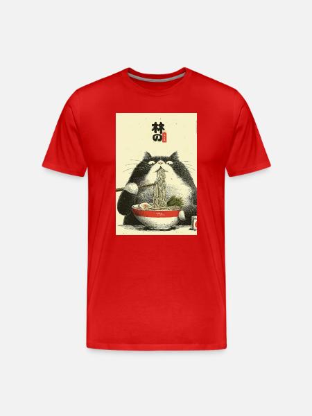 Ramen Cat Ukiyoe Style - Men's Premium Organic T-Shirt - red