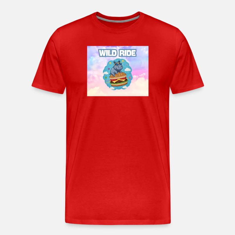 Wild Ride Hippo Burger Patch - Männer Premium Bio T-Shirt - Rot