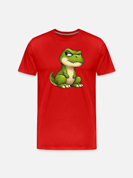 Grumpy T-Rex Cartoon Skeptical Look - Men's Premium Organic T-Shirt - red