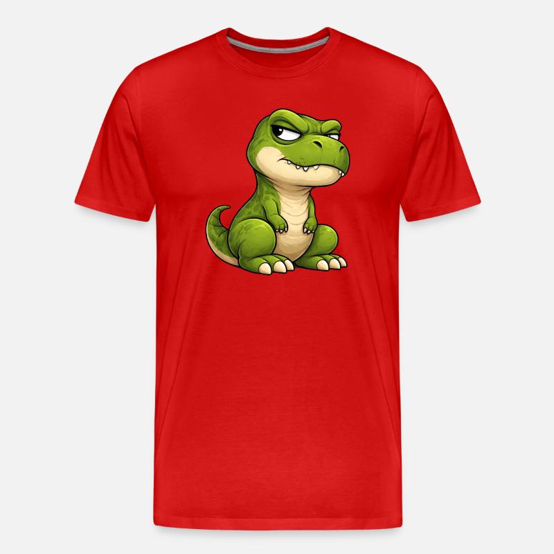 Mürrischer T-Rex Cartoon skeptischer Blick  - Männer Premium Bio T-Shirt - Rot