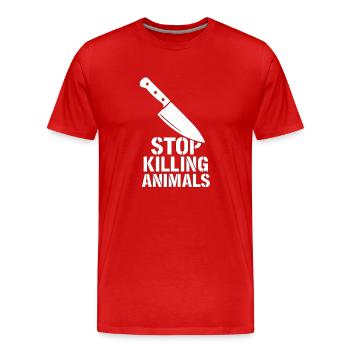 Stoppt Tierquälerei Messer Motiv - Männer Premium Bio T-Shirt - Rot - Vorne - Damien (186cm)