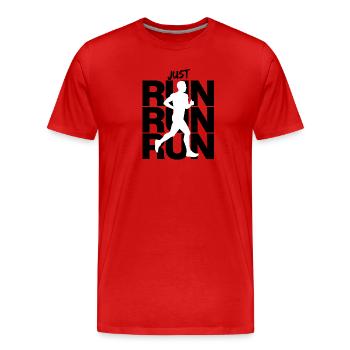 JUST RUN RUN RUN, JOGGEN LAUFEN RENNEN VORSATZ FIT - Männer Premium Bio T-Shirt - Rot - Vorne - Damien (186cm)