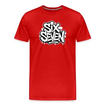 Six Seven 67 – lustige Gen Alpha Memes - Männer Premium Bio T-Shirt - Rot - Vorne - Damien (186cm)