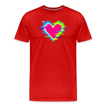 Cœur Pixel Néon Arc-en-ciel - T-shirt bio Premium Homme - rouge - Devant - Damien (186cm)
