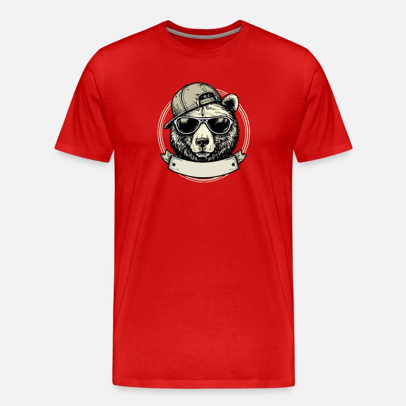 Bär mit Retro-Sonnenbrille - Männer Premium Bio T-Shirt - Rot