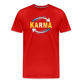 Karma - Minimalistisches Statement Design - Männer Premium Bio T-Shirt - Rot - Vorne - Damien (186cm)