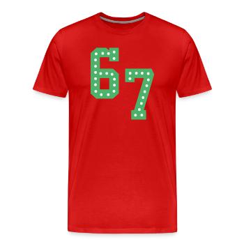 6 7 – Trendy minimalist text design, - Men's Premium Organic T-Shirt - red - Front - Damien (186cm)