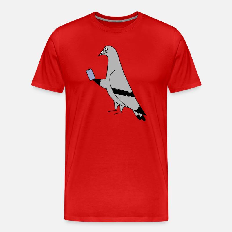 Pigeon Checking Phone – Minimal Illustration - Männer Premium Bio T-Shirt - Rot