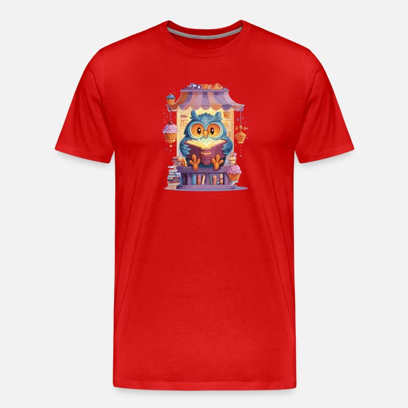 Lese Eule im Kuchenmarkt - Männer Premium Bio T-Shirt - Rot