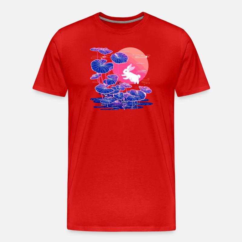 Neonhasen-Lotuswald im Abendlicht - Männer Premium Bio T-Shirt - Rot