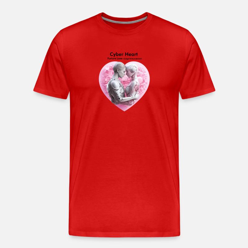 Cyber Herz Begegnung - Männer Premium Bio T-Shirt - Rot