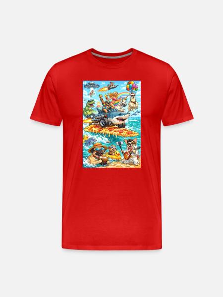 Dino Einhorn Pizza Beach - Männer Premium Bio T-Shirt - Rot