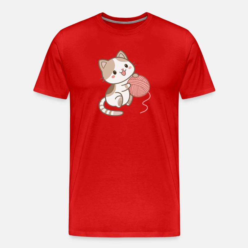 Kätzchen und Wollknäuel - Männer Premium Bio T-Shirt - Rot