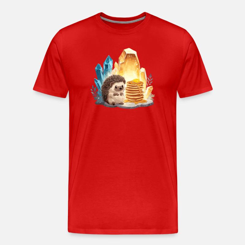 Igel mit Pancakes in Kristallhöhle - Männer Premium Bio T-Shirt - Rot
