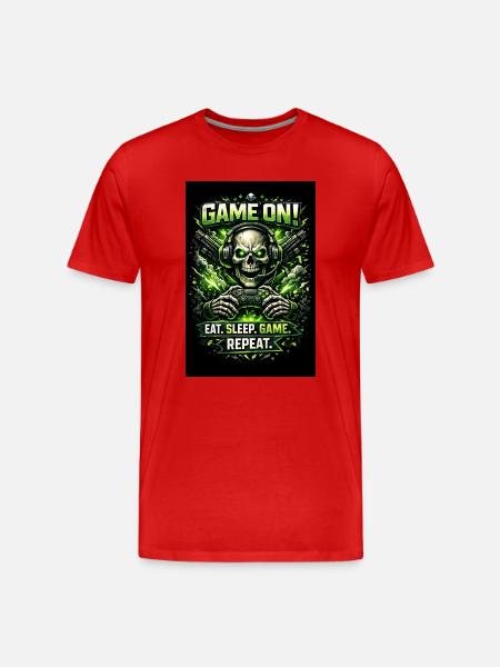 Game On Skull Neon Gamer - Men's Premium Organic T-Shirt - red