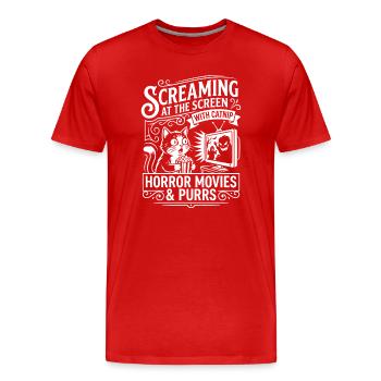 Katzenkino: Horrorfilme & Schnurren - Männer Premium Bio T-Shirt - Rot - Vorne - Damien (186cm)
