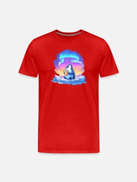 Aurora-Pinguin mit Getränk - Männer Premium Bio T-Shirt - Rot