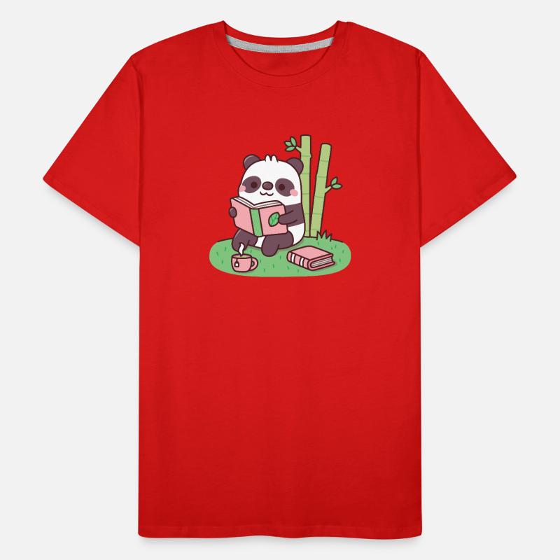 Cute Panda Reading A Book Near Bamboo Plants Men's Premium Organic T-Shirt