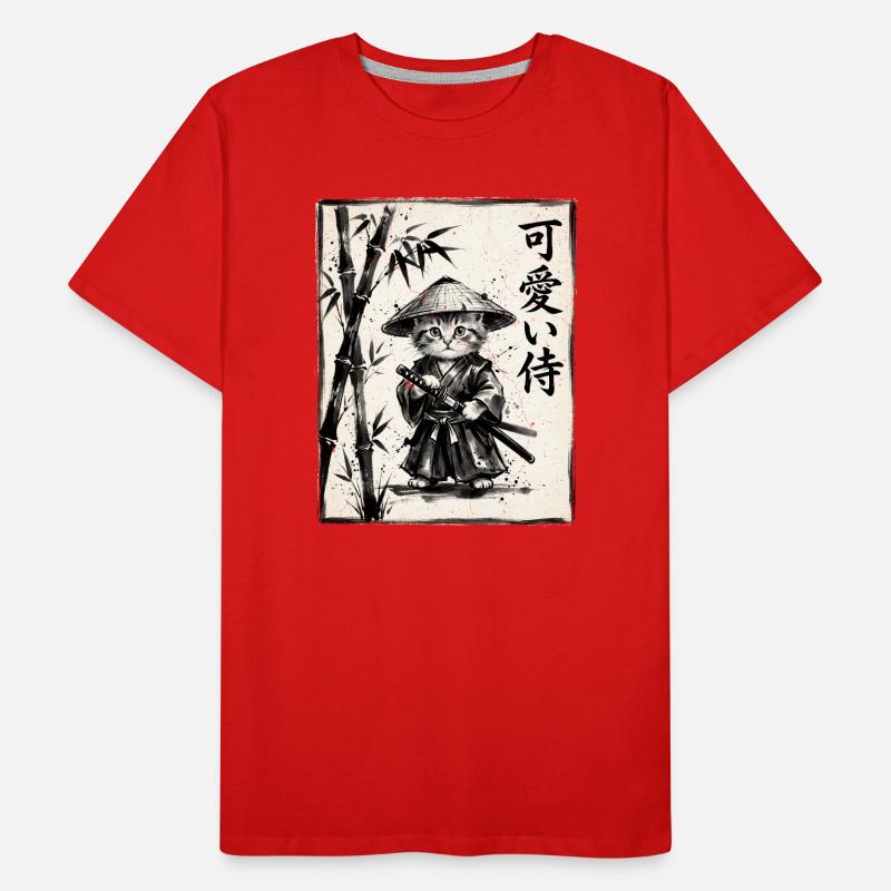 Samurai Cat Sumi-e Ink Drawing Men's Premium Organic T-Shirt
