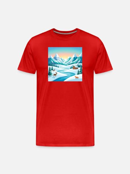 Alpine winter scenery with deer & hut - Men's Premium Organic T-Shirt - red