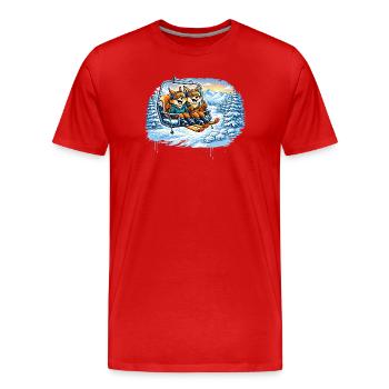 Eichhörnchen & Fuchs im Skilift – Winterspaß - Männer Premium Bio T-Shirt - Rot - Vorne - Damien (186cm)