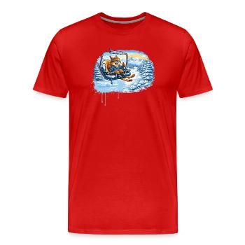 Lustiges Eichhörnchen im Skilift –Winterspaß Motiv - Männer Premium Bio T-Shirt - Rot - Vorne - Damien (186cm)