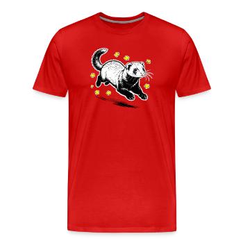 Furet dans des étincelles florales - T-shirt bio Premium Homme - rouge - Devant - Damien (186cm)