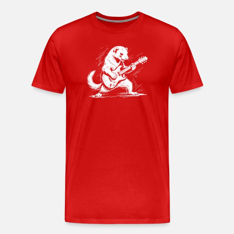 Frettchen mit Rock-Gitarre - Männer Premium Bio T-Shirt - Rot