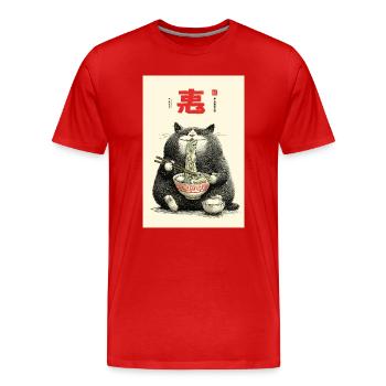 Festin de nouilles du chat de la fortune - T-shirt bio Premium Homme - rouge - Devant - Damien (186cm)