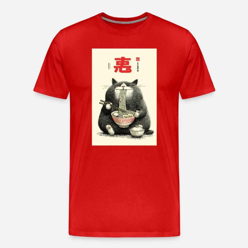 Glückskatzen-Nudelfest - Männer Premium Bio T-Shirt - Rot