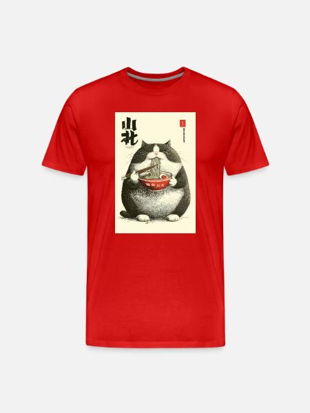 Ramen Chats Chonky Ukiyo-e - T-shirt bio Premium Homme - rouge