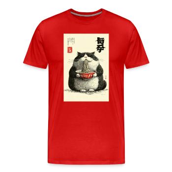 Festin de nouilles Neko dans le style Ukiyo-e - T-shirt bio Premium Homme - rouge - Devant - Damien (186cm)
