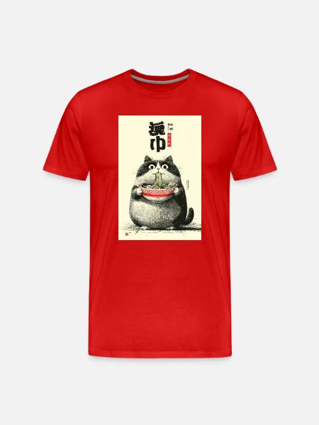 Ramen Cat Portrait - Men's Premium Organic T-Shirt - red