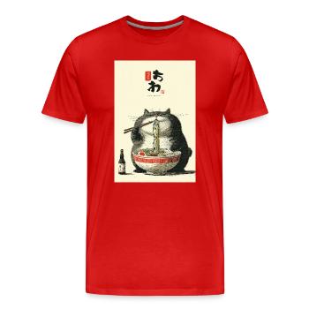 Festin de nouilles pour chats potelés - T-shirt bio Premium Homme - rouge - Devant - Damien (186cm)