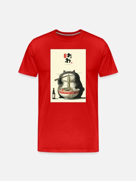 Chubby Cat Noodle Feast - Men's Premium Organic T-Shirt - red