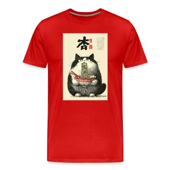 Bol ukiyo-e Noodle Cat - T-shirt bio Premium Homme - rouge - Devant - Damien (186cm)