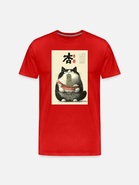 Noodle Cat Ukiyo-e Bowl - Men's Premium Organic T-Shirt - red