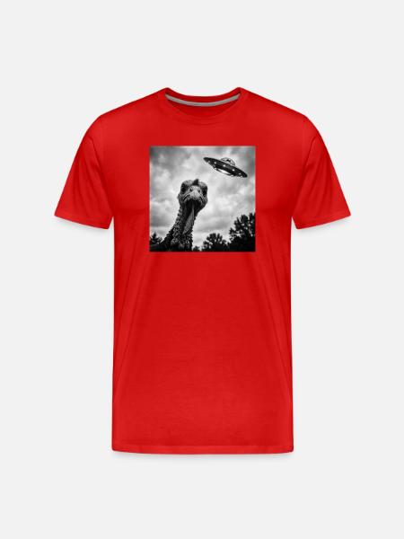 Turkey Meets UFO Funny Alien Encounter - Men's Premium Organic T-Shirt - red