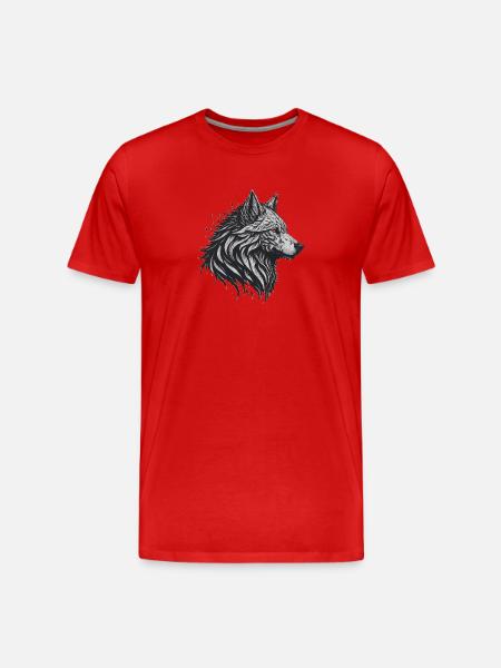 Geometrischer Schwarzer Wolf - Männer Premium Bio T-Shirt - Rot