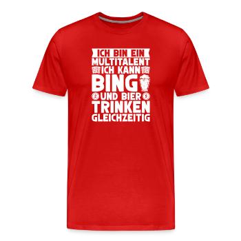 Joueur de bingo : je suis un multi-talent, canette, bing et bière - T-shirt bio Premium Homme - rouge - Devant - Damien (186cm)